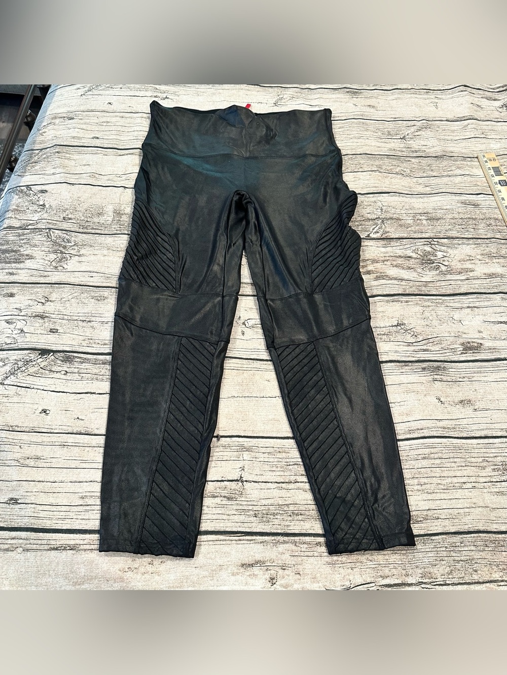 SPANX Black Faux Leather Moto Leggings Size 3X Goth Grunge Edgy